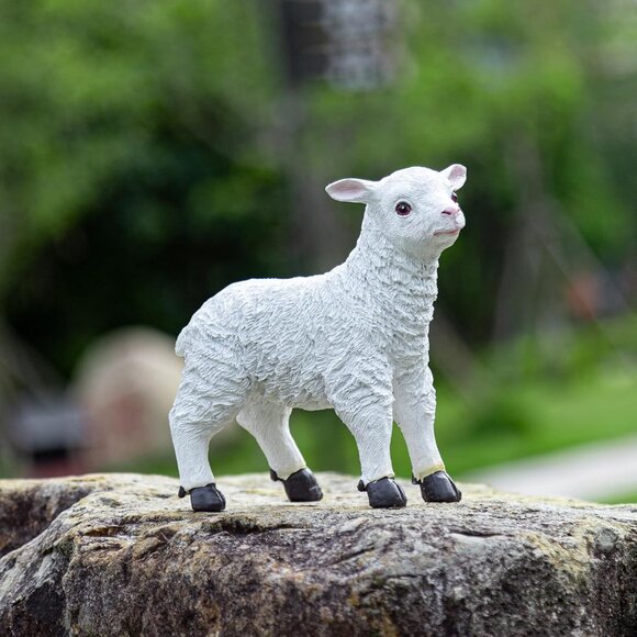 White Resin Garden Lamb Sheep Figurine Statue Decorative Animal Sculpture - Picture 5 of 6